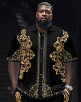 Men's Big and Tall Retro Classic Pattern Short Sleeve Shirt Set